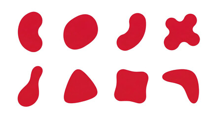 Red abstract organic blob set including fluid, rounded, and curvy liquid shapes isolated. Modern design elements for branding and layout.