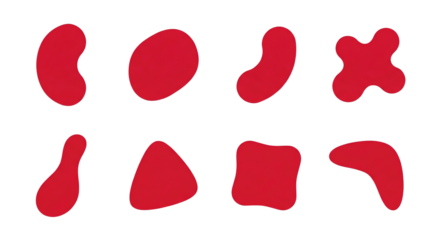 Red abstract organic blob set including fluid, rounded, and curvy liquid shapes isolated. Modern design elements for branding and layout.
