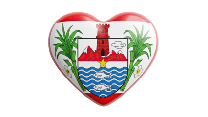 Heart-shaped emblem with Saint Lucia's coat of arms