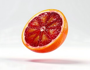 Half a blood orange levitating against a white gradient background