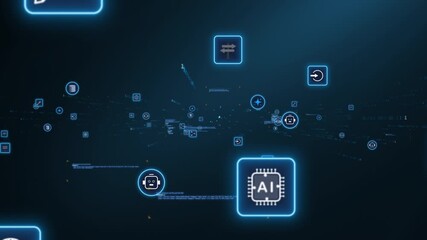 AI automation digital network with data flow icons and futuristic technology interface background - Powered by Adobe