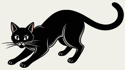 Black cat illustration with arched back and alert eyes.