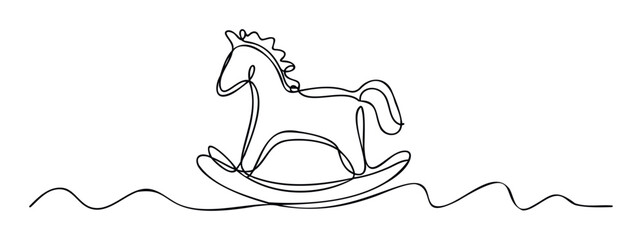Simple linear rendering of a traditional rocking horse figure with flowing lines, ideal for early childhood education materials or playful branding