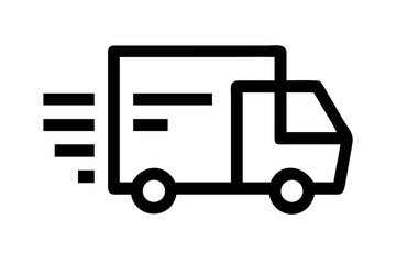 A minimalist black and white illustration of a moving truck in motion