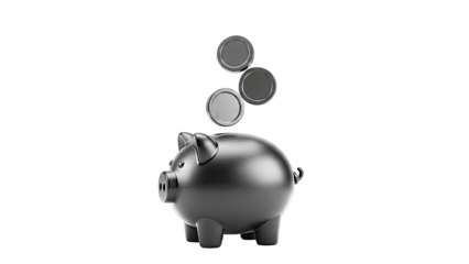 Black Piggy Bank with Falling Coins