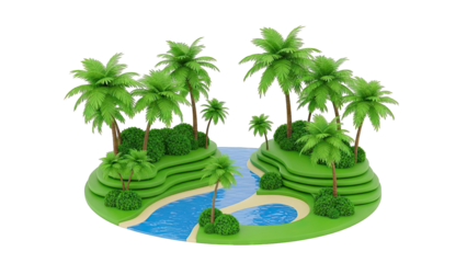 Stylized Tropical Island with River and Palm Trees