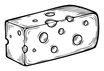 Classic handdrawn cheese block with characteristic holes perfect for food blogs, restaurant menus, recipe books, and culinary ingredient promotion materials