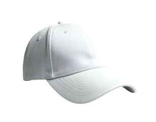 Clean white baseball cap, front view, simple design, solid color, isolated