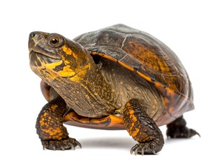 Fototapeta premium Close-up of a turtle with textured shell and focused gaze