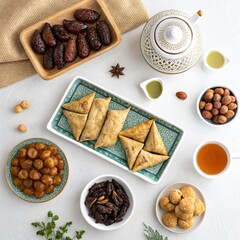 Delicious Middle Eastern sweets and tea spread