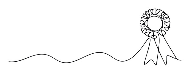 A continuous single line drawing depicts a victory rosette medal or award symbol, ideal for use in achievement recognition, celebration events, and certificate templates.