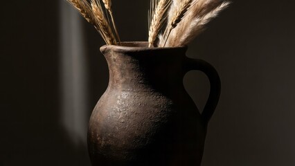 Rustic Pottery Vase with Dried Wheat Rustic Decor Home Decor Natural Elements. Concept featuring pottery, vase, dried wheat, rustic decor, home decor.