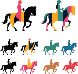 horse and rider graphics Vibrant and monochrome equestrian silhouettes collection