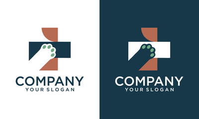 Creative logo paw veterinary care health medical cross
