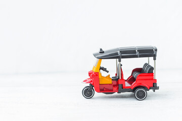 Tuk Tuk taxi with space on white background, Asian style transportation