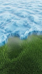 Lush Grass Meets Tranquil Water Surface Nature Landscape Serene. Concept featuring grass, water, nature, landscape, tranquil.