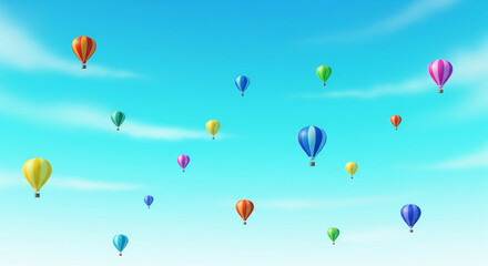  Whimsical background scene of multicolored hot air balloons drifting in a vast turquoise sky