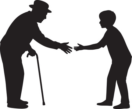 old man and a young child reaching out to each other Generational connection - Powered by Adobe