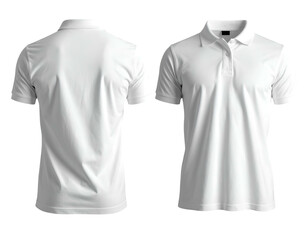 A white polo shirt displayed front and back, isolated on black