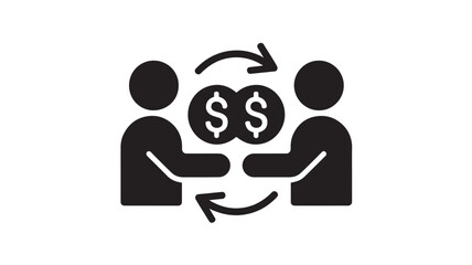 Financial Transaction between Two People in Simple Icon Style with Black Color on White Background for Business Use