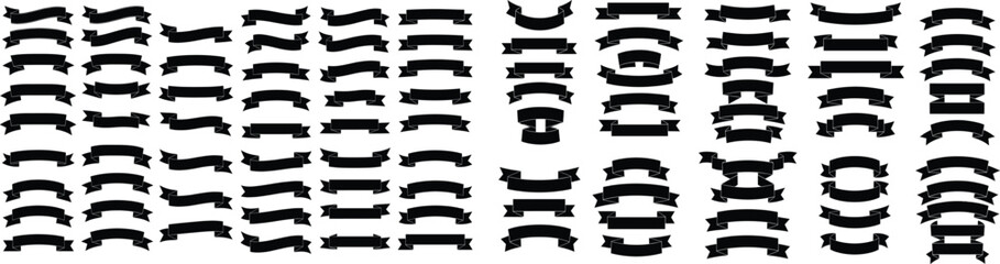 Obraz premium Black Ribbon Banner Shapes Mega Set for Labels Badges Logos and Vintage Design Vector.