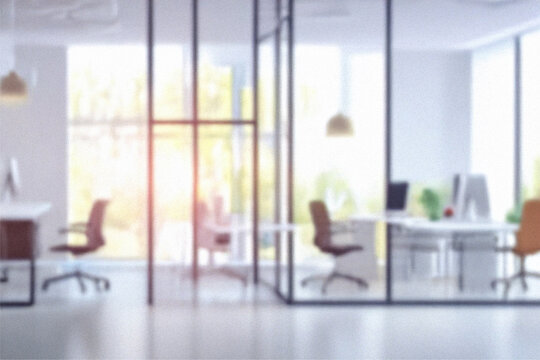 Bright 2blurred office background with glass wall