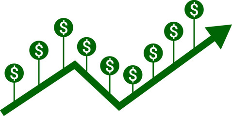 Financial growth arrow with dollar symbols upward profit trend business success vector