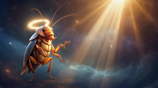 Holy Cockroach with Halo Ascending to Heaven Digital Art