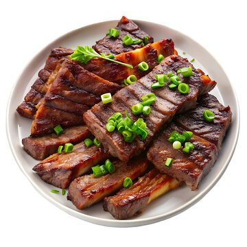 Marinated grilled beef short ribs topped with fresh green onions