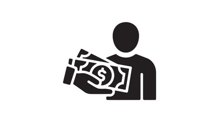 Person holding cash in simple flat design with black color on white background for financial icon