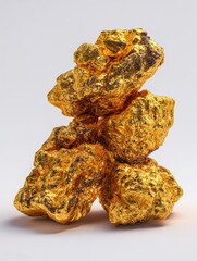 Glistening gold nuggets stacked strategically. An eye-catching display of natural beauty and elegance. Perfect for various design and creative projects. Generative AI