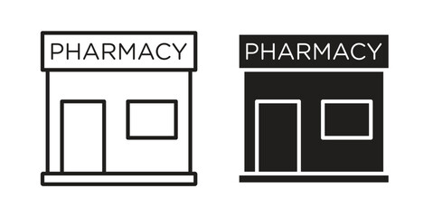 Pharmacy icons. Line Art Style Design Isolated On White