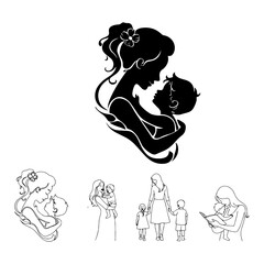 Fototapeta premium mother and child silhouette pack mother day , mother love