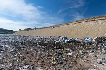 Pollution concept. Garbage pile in trash dump or landfill