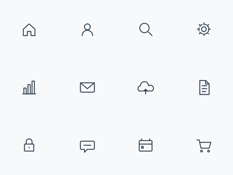 Collection of Minimalist Geometric Triangle Logos and Thin Line UI Icons for Web and Mobile Interface Design