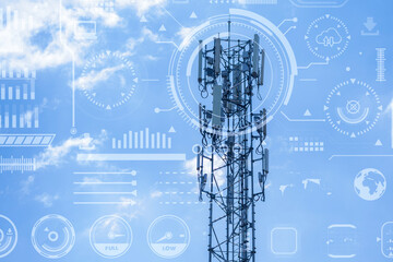 telecommunication mast TV antennas wireless technology for internet network concept