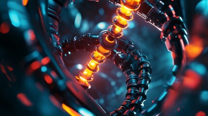 Futuristic technological design with glowing elements. This image represents advanced AI concepts. Explore the intricate details of digital innovation. Generative AI