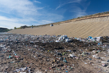 Pollution concept. Garbage pile in trash dump or landfill