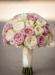 Elegant bouquet of white and pink roses for wedding or event