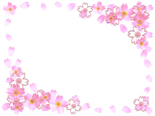 ペーパークラフトとピンクゴールドワイヤーの桜の3DCGフレーム　透過背景　影無し