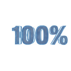 3D Blue Glass 100 Percent Icon | Translucent Glossy Reward Graphic.