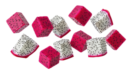Bright pink dragon fruit slices on transparent background