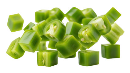 Freshly cut green bell peppers on transparent background