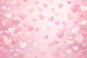 Pink hearts floating on soft pink background with sparkles