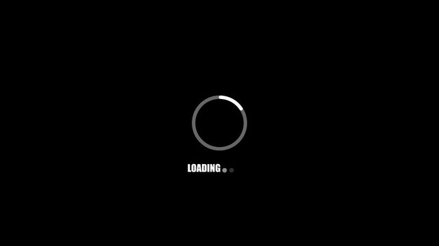 Loading animation with progress bar and dots on black background buffering waiting