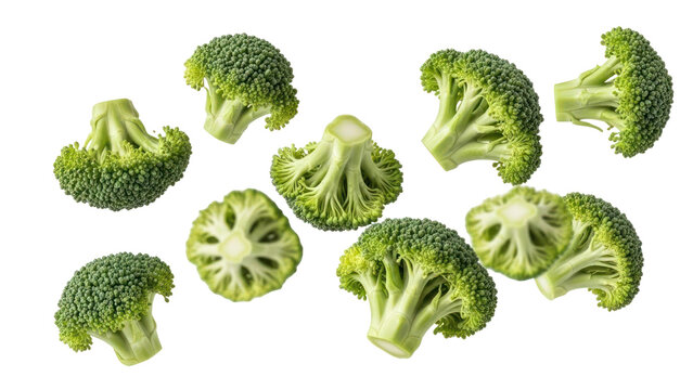 Fresh broccoli florets on transparent background