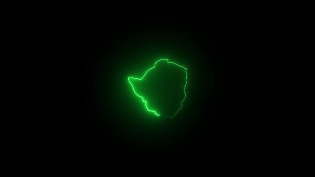 Glowing Green Outline Map of Zimbabwe on Black Background neon outline