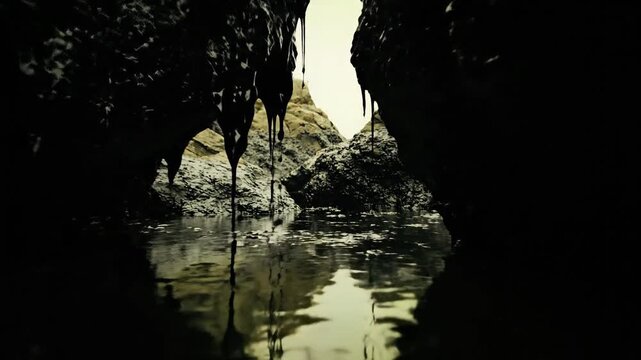 Dark, Water-Filled Rocky Cove Passage