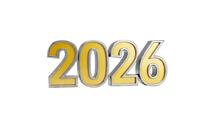 Golden 3D Numbers 2026 on White Background