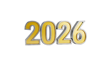 Golden 3D Numbers 2026 on White Background